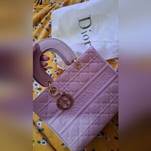 Dior Pink Quilted Lady Dior Satchel with Gold Hardware
